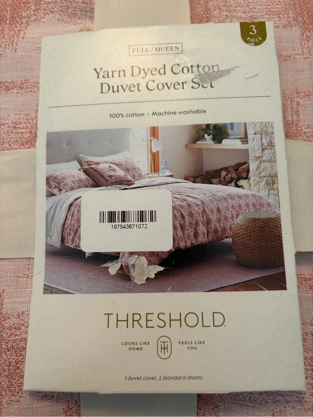 Threshold Yarn Dyed Cotton Duvet Cover Set - Blush Pink